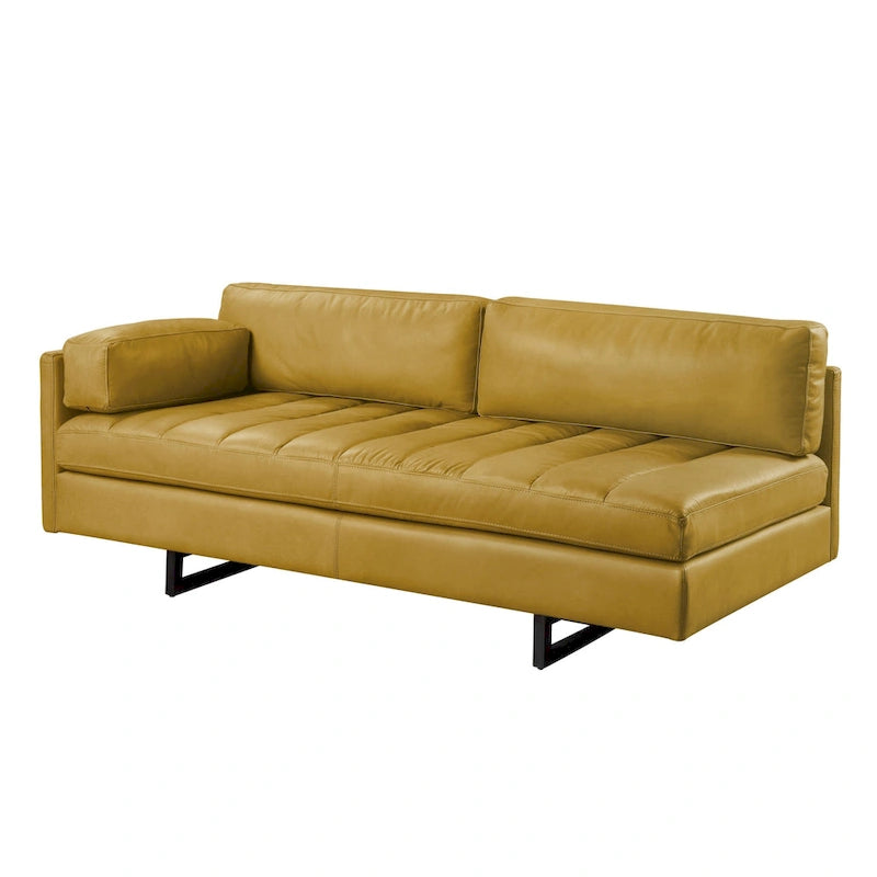 Divano 3 Posti in Pelle Nappa Giallo Mostarda, Gambe Nere, 188 cm
