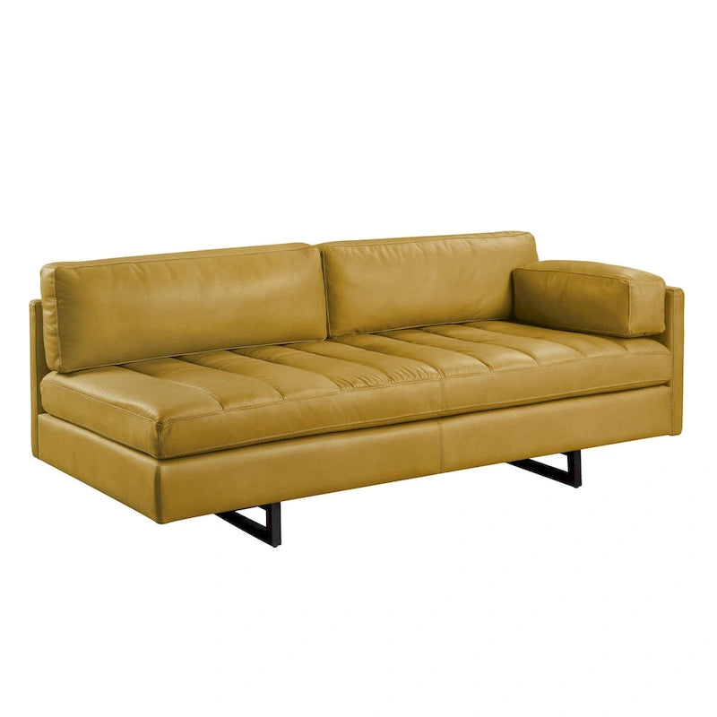 Divano 3 Posti in Pelle Nappa Giallo Mostarda, Gambe Nere, 188 cm
