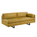 Divano 3 Posti in Pelle Nappa Giallo Mostarda, Gambe Nere, 188 cm
