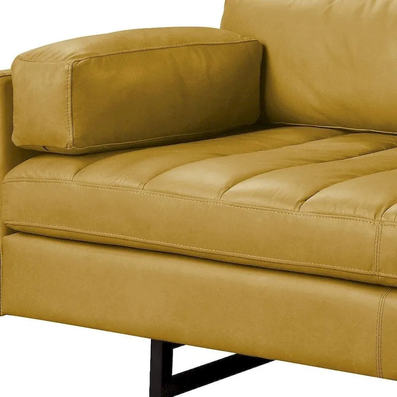Divano 3 Posti in Pelle Nappa Giallo Mostarda, Gambe Nere, 188 cm