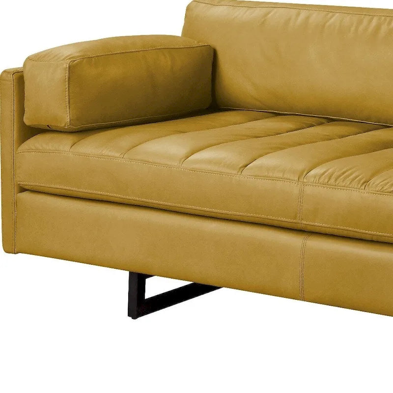 Divano 3 Posti in Pelle Nappa Giallo Mostarda, Gambe Nere, 188 cm