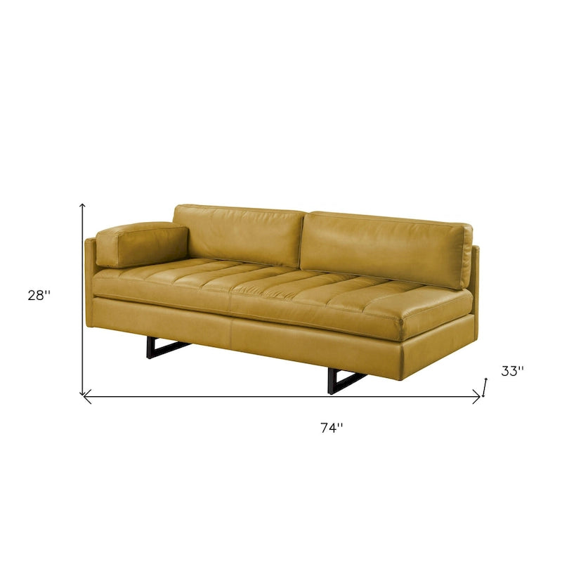Divano 3 Posti in Pelle Nappa Giallo Mostarda, Gambe Nere, 188 cm