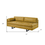 Divano 3 Posti in Pelle Nappa Giallo Mostarda, Gambe Nere, 188 cm