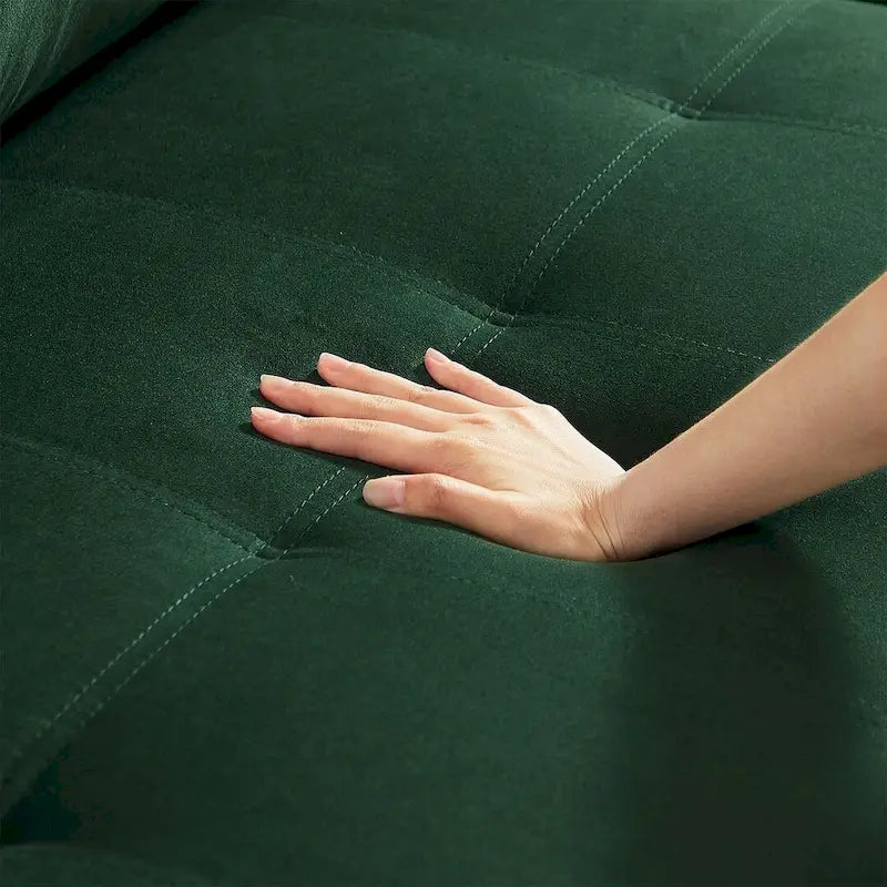 Divano Letto Angolare a L a 3 Posti in Velluto Verde con Contenitore