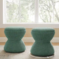 Pouf Rotondo Girevole in Bouclé, Stile Tamburo, Posto a Sedere per 1, Set da 2