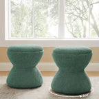 Pouf Rotondo Girevole in Bouclé, Stile Tamburo, Posto a Sedere per 1, Set da 2
