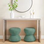 Pouf Rotondo Girevole in Bouclé, Stile Tamburo, Posto a Sedere per 1, Set da 2