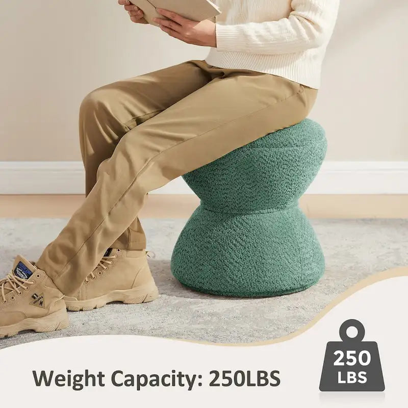 Pouf Rotondo Girevole in Bouclé, Stile Tamburo, Posto a Sedere per 1, Set da 2