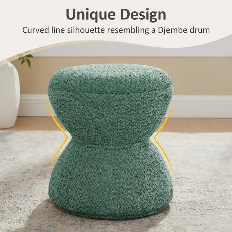 Pouf Rotondo Girevole in Bouclé, Stile Tamburo, Posto a Sedere per 1, Set da 2