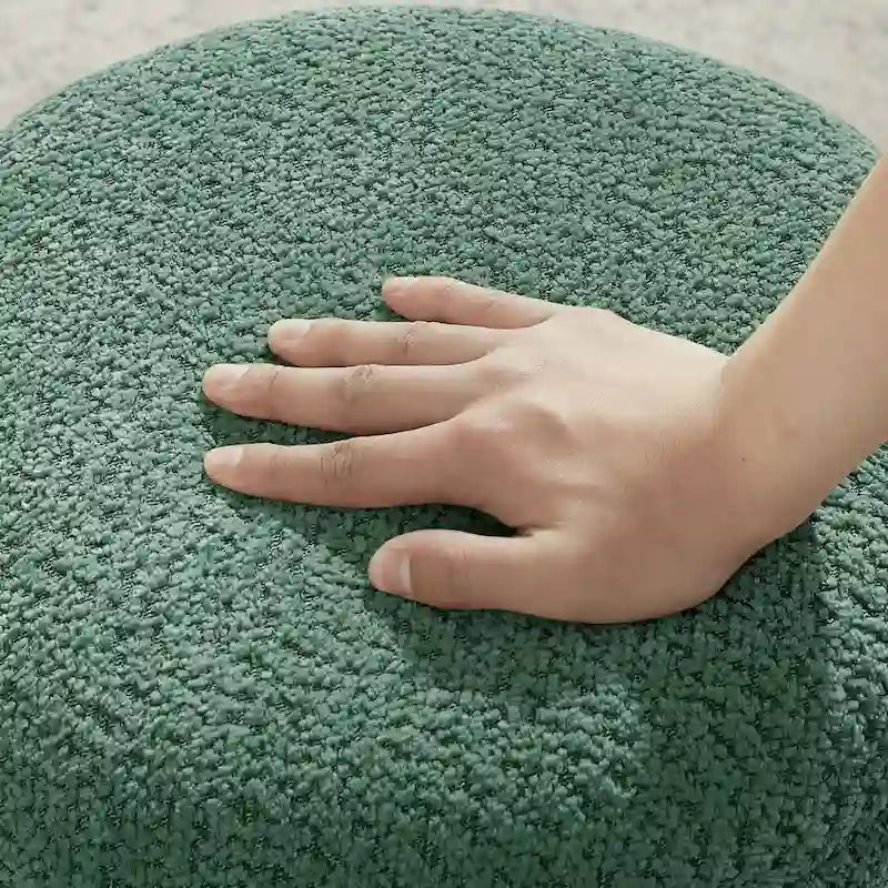 Pouf Rotondo Girevole in Bouclé, Stile Tamburo, Posto a Sedere per 1, Set da 2