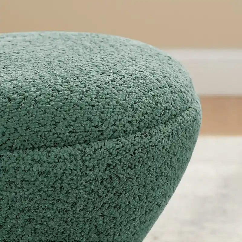 Pouf Rotondo Girevole in Bouclé, Stile Tamburo, Posto a Sedere per 1, Set da 2