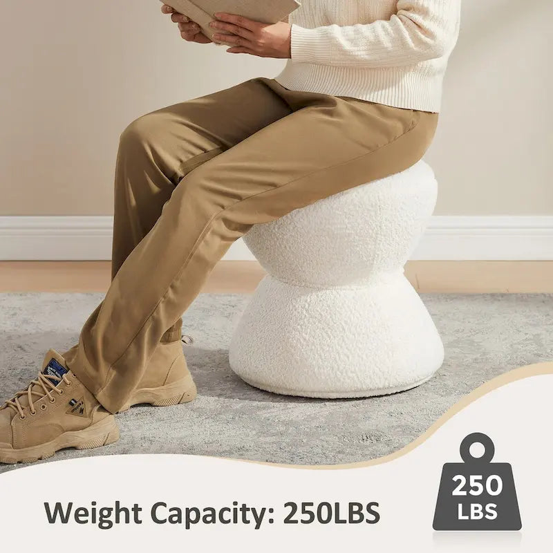 Pouf Rotondo Girevole in Bouclé, Stile Tamburo, Posto a Sedere per 1, Set da 2