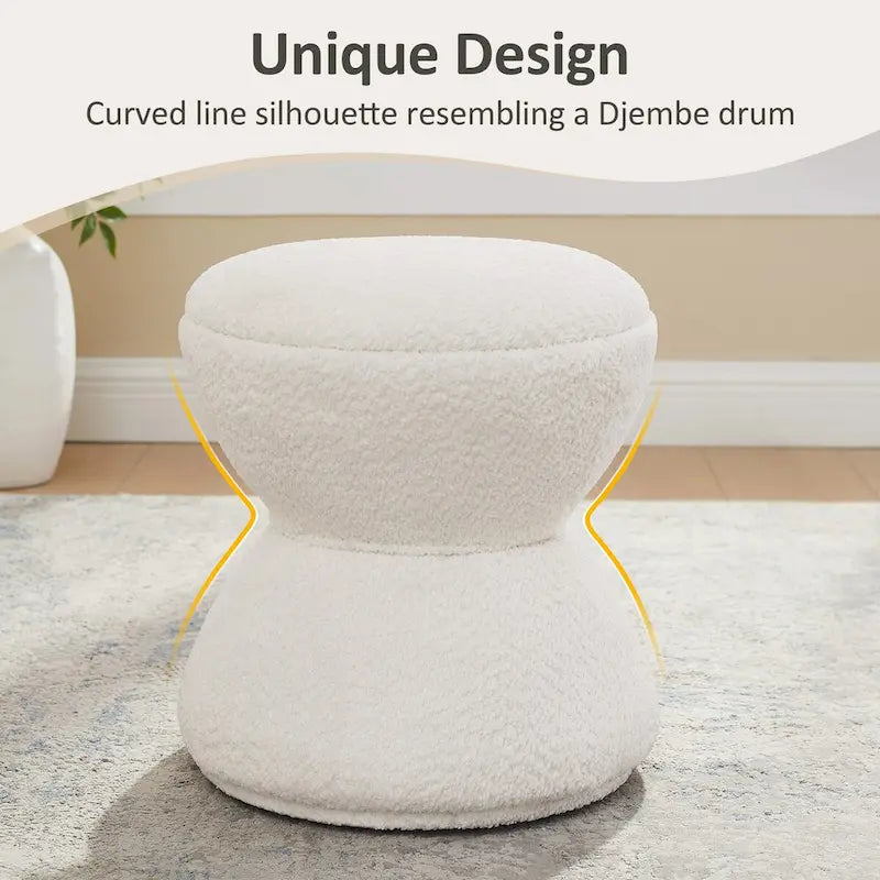 Pouf Rotondo Girevole in Bouclé, Stile Tamburo, Posto a Sedere per 1, Set da 2