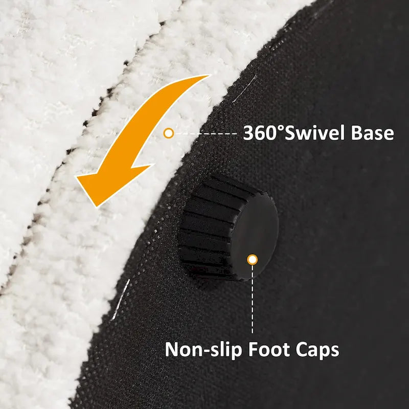Pouf Rotondo Girevole in Bouclé, Stile Tamburo, Posto a Sedere per 1, Set da 2