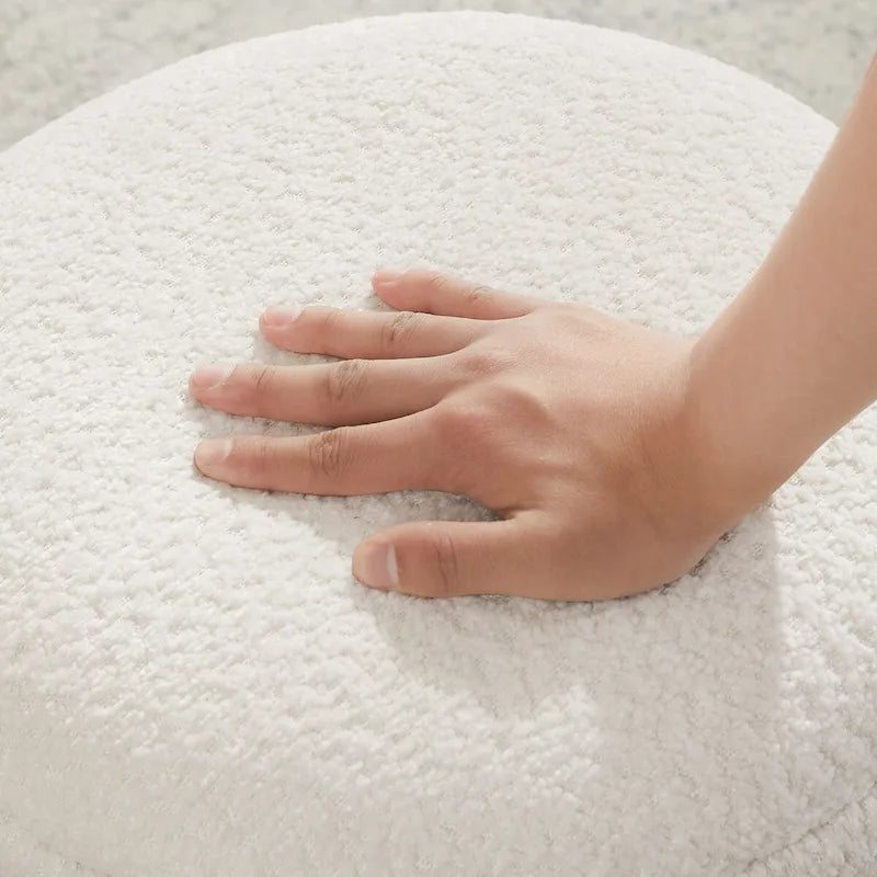 Pouf Rotondo Girevole in Bouclé, Stile Tamburo, Posto a Sedere per 1, Set da 2