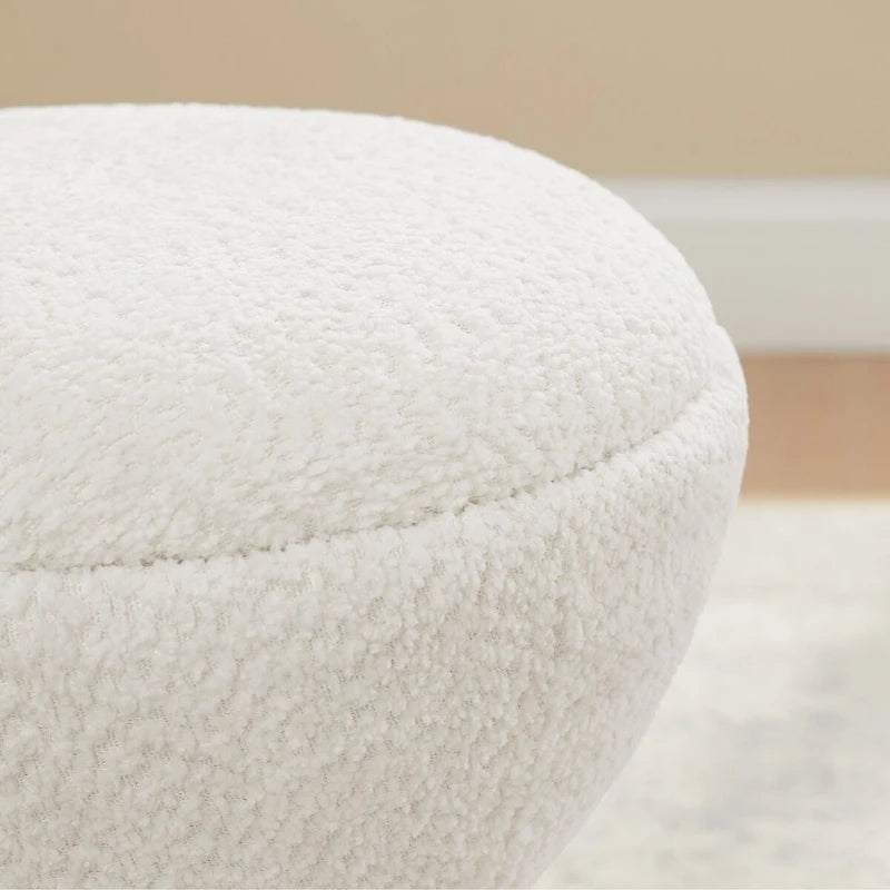 Pouf Rotondo Girevole in Bouclé, Stile Tamburo, Posto a Sedere per 1, Set da 2