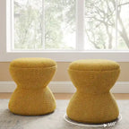 Pouf Rotondo Girevole in Bouclé, Stile Tamburo, Posto a Sedere per 1, Set da 2