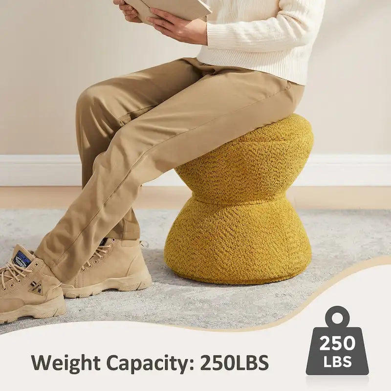 Pouf Rotondo Girevole in Bouclé, Stile Tamburo, Posto a Sedere per 1, Set da 2
