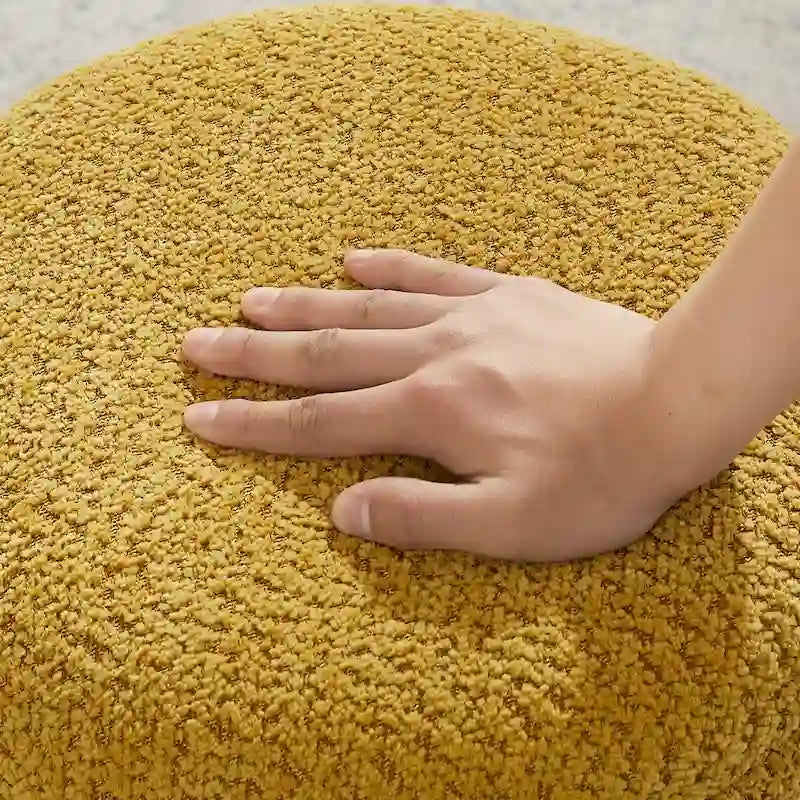 Pouf Rotondo Girevole in Bouclé, Stile Tamburo, Posto a Sedere per 1, Set da 2