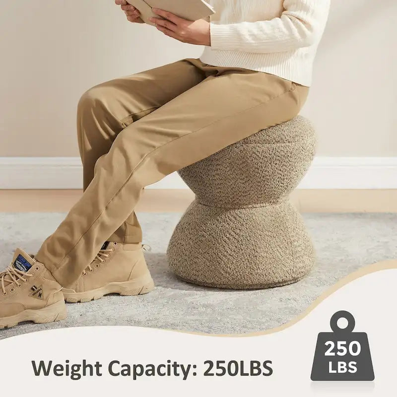 Pouf Rotondo Girevole in Bouclé, Stile Tamburo, Posto a Sedere per 1, Set da 2