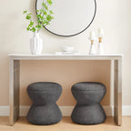 Pouf Rotondo Girevole in Bouclé, Stile Tamburo, Posto a Sedere per 1, Set da 2