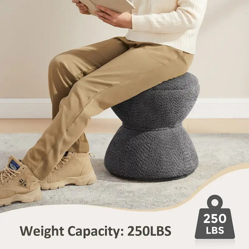 Pouf Rotondo Girevole in Bouclé, Stile Tamburo, Posto a Sedere per 1, Set da 2
