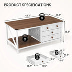 Tavolino da Caffè Bianco con 4 Cassetti Contenitori, Piano in MDF, Posti a Sedere 1–2