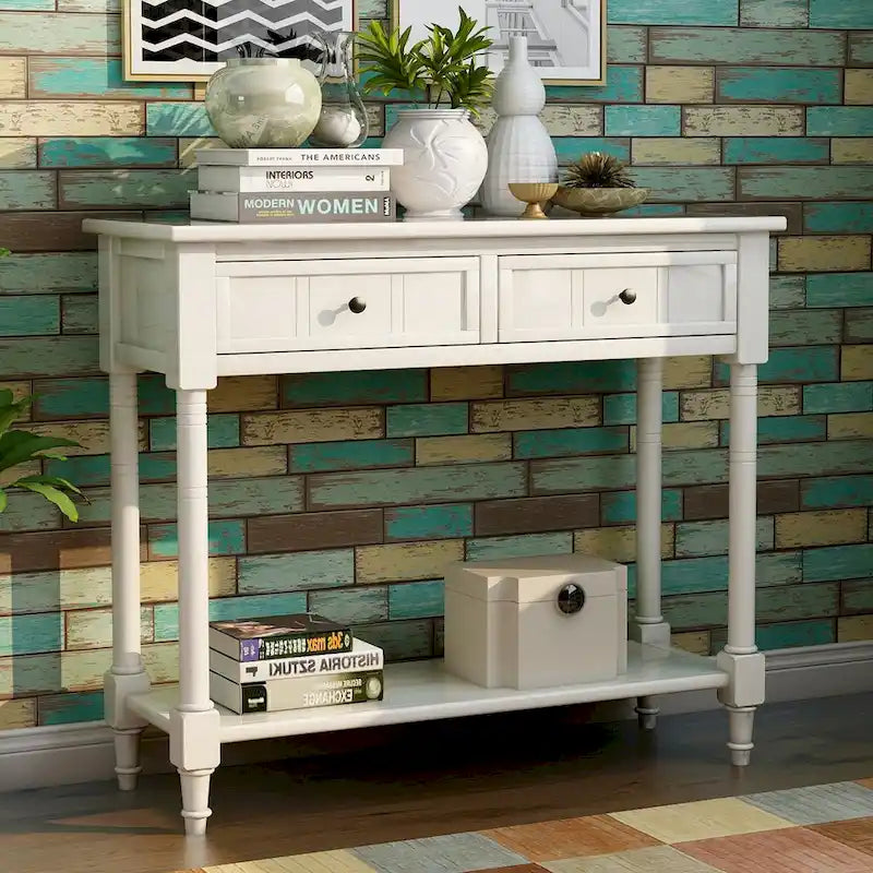 Consolle con 2 Cassetti e Ripiano Inferiore – Blu Navy / Grigio / Espresso / Bianco / Verde Turchese, Montaggio 1 Persona