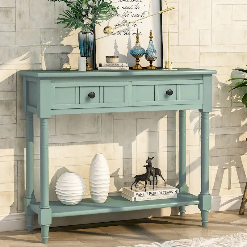 Consolle con 2 Cassetti e Ripiano Inferiore – Blu Navy / Grigio / Espresso / Bianco / Verde Turchese, Montaggio 1 Persona