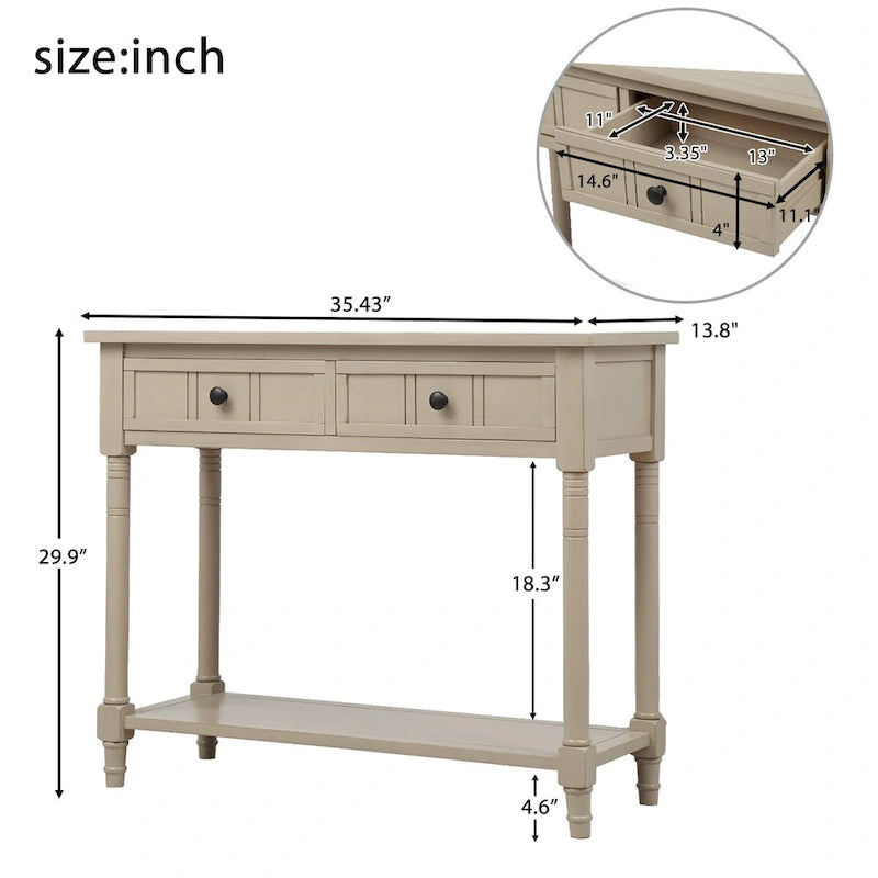 Consolle con 2 Cassetti e Ripiano Inferiore – Blu Navy / Grigio / Espresso / Bianco / Verde Turchese, Montaggio 1 Persona