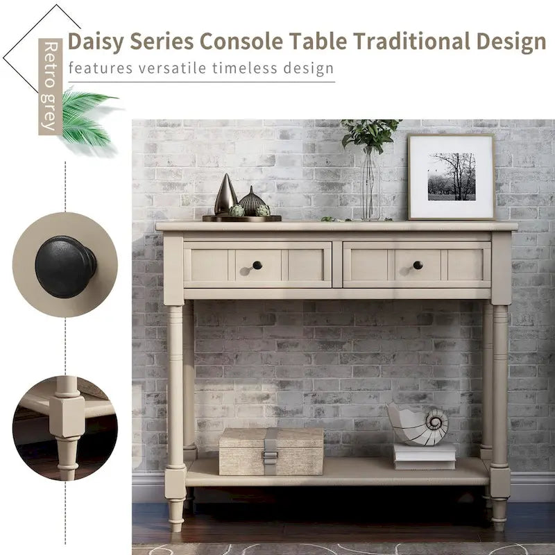 Consolle con 2 Cassetti e Ripiano Inferiore – Blu Navy / Grigio / Espresso / Bianco / Verde Turchese, Montaggio 1 Persona