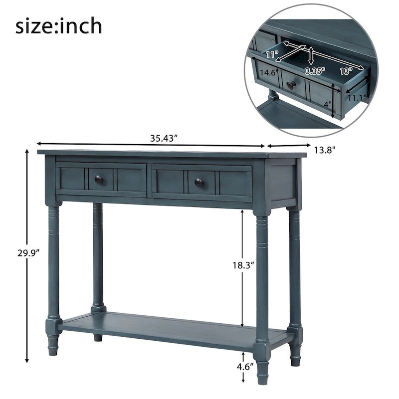 Consolle con 2 Cassetti e Ripiano Inferiore – Blu Navy / Grigio / Espresso / Bianco / Verde Turchese, Montaggio 1 Persona