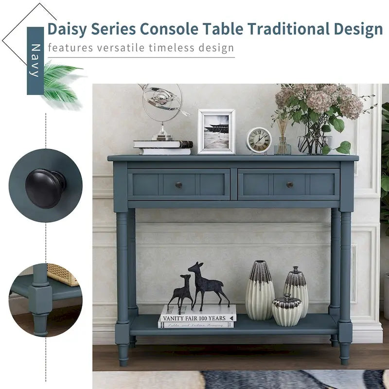 Consolle con 2 Cassetti e Ripiano Inferiore – Blu Navy / Grigio / Espresso / Bianco / Verde Turchese, Montaggio 1 Persona