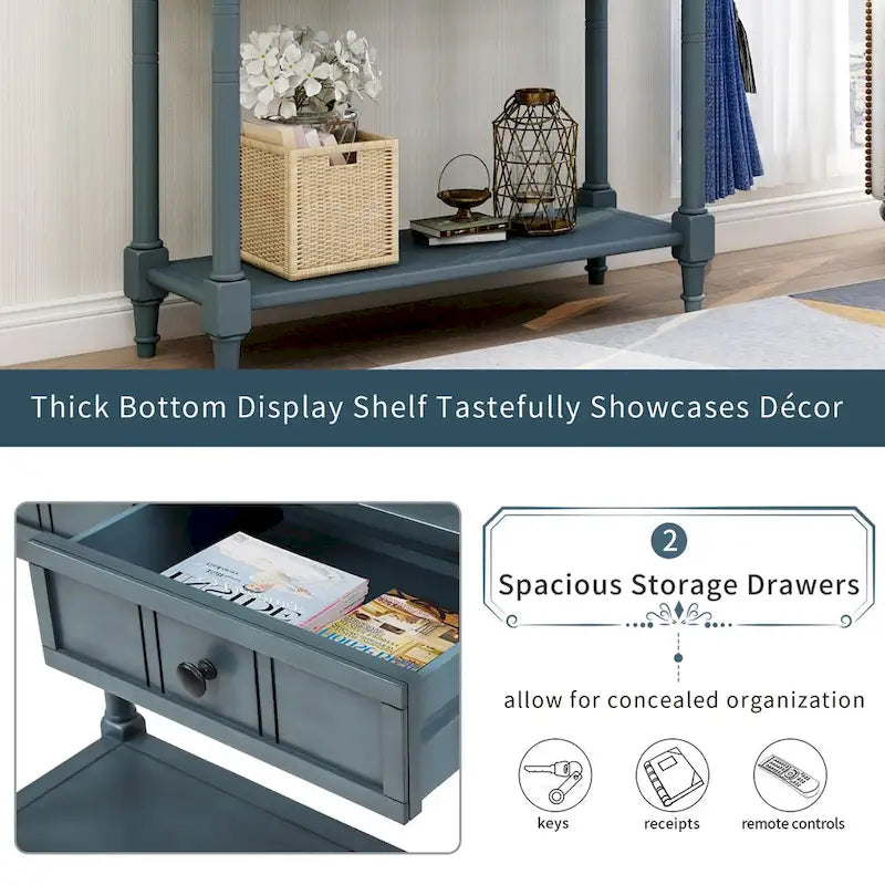 Consolle con 2 Cassetti e Ripiano Inferiore – Blu Navy / Grigio / Espresso / Bianco / Verde Turchese, Montaggio 1 Persona