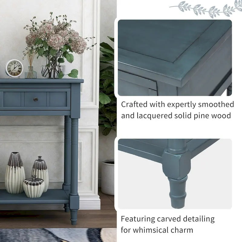 Consolle con 2 Cassetti e Ripiano Inferiore – Blu Navy / Grigio / Espresso / Bianco / Verde Turchese, Montaggio 1 Persona