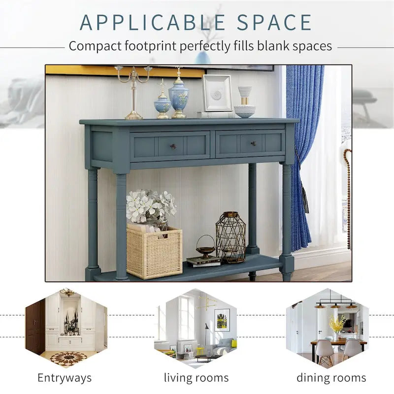 Consolle con 2 Cassetti e Ripiano Inferiore – Blu Navy / Grigio / Espresso / Bianco / Verde Turchese, Montaggio 1 Persona