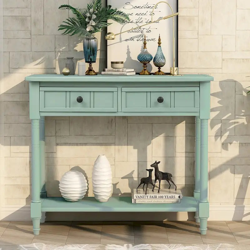 Consolle con 2 Cassetti e Ripiano Inferiore – Blu Navy / Grigio / Espresso / Bianco / Verde Turchese, Montaggio 1 Persona
