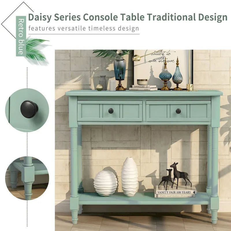 Consolle con 2 Cassetti e Ripiano Inferiore – Blu Navy / Grigio / Espresso / Bianco / Verde Turchese, Montaggio 1 Persona