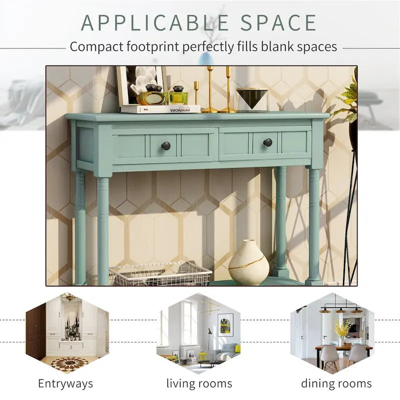 Consolle con 2 Cassetti e Ripiano Inferiore – Blu Navy / Grigio / Espresso / Bianco / Verde Turchese, Montaggio 1 Persona