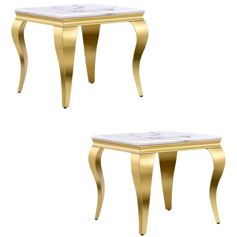 Tavolino Bianco e Oro – Piano Lucido, Gambe a Sciabola, 1 o 2 Pezzi