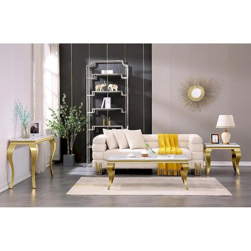 Tavolino Bianco e Oro – Piano Lucido, Gambe a Sciabola, 1 o 2 Pezzi