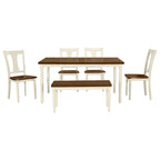 Set da pranzo per 6 persone stile rustico bianco – Tavolo, 4 sedie e panca