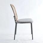 Sedia da pranzo con struttura in metallo e schienale in rattan grigio, set da 4