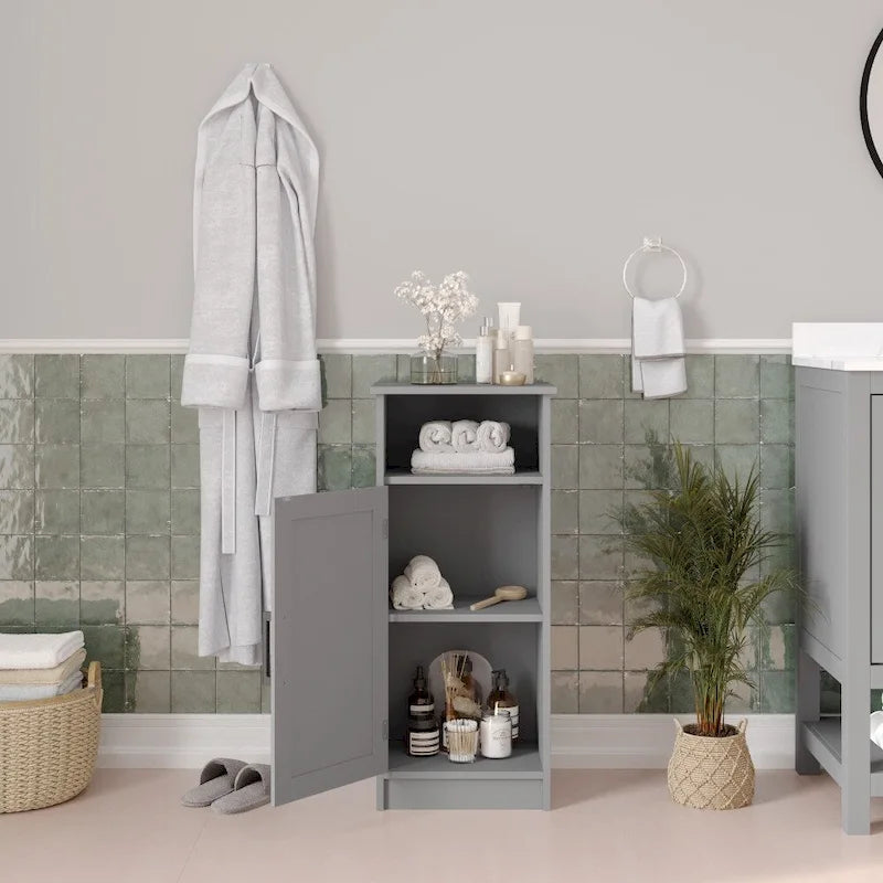 Mobiletto da pavimento bianco e grigio, anta singola con ripiano regolabile
