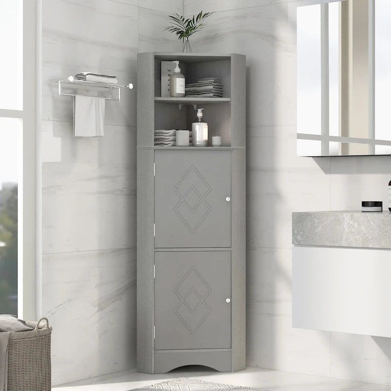 Mobiletto angolare autoportante con ante e ripiani regolabili, montaggio in 1 persona | Bianco / Grigio / Nero