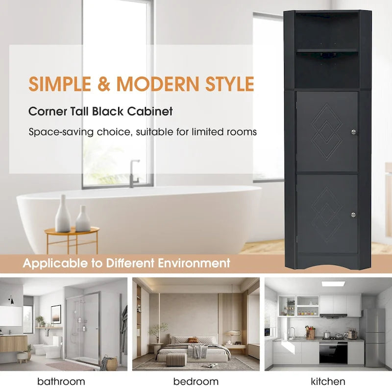 Mobiletto angolare autoportante con ante e ripiani regolabili, montaggio in 1 persona | Bianco / Grigio / Nero