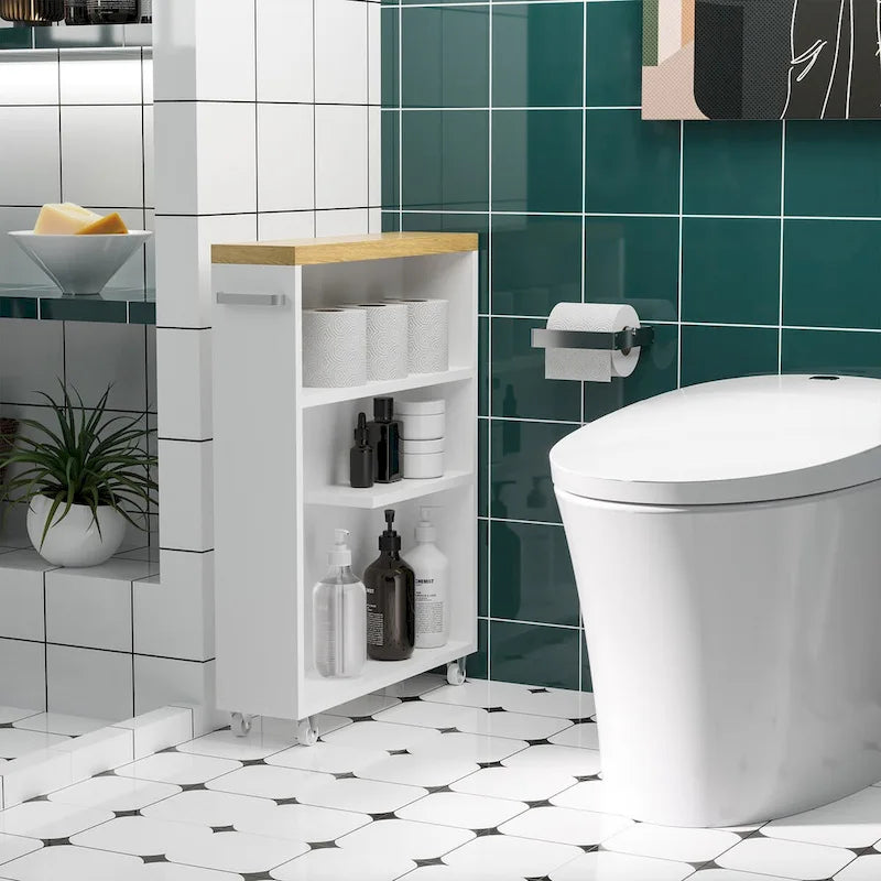 Carrello Sottile per Bagno Bianco, 3 Ripiani, 1 Unità