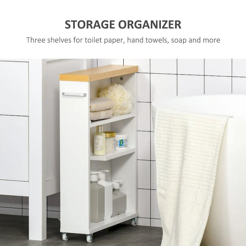 Carrello Sottile per Bagno Bianco, 3 Ripiani, 1 Unità