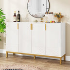 Credenza bianca a 4 ante con maniglie dorate, 150 cm