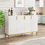 Credenza bianca a 4 ante con maniglie dorate, 150 cm